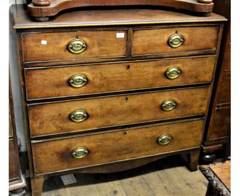 George III mahogany straight front chest of two short and three long drawers with oval brass handles raised on bracket feet, 