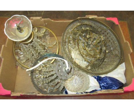 Group of three various brass and cut glass bag form light fittings (at fault) 