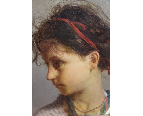 Adriano Bonifazi, small oil on panel, a head and shoulder portrait of a girl, signed and dated '73 Rome, 7.75ins x 6.5ins, gi