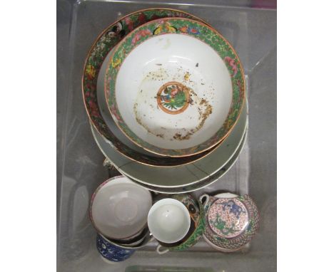 Box containing a quantity of various Chinese floral and figural decorated bowls and cups etc. (with damages)every item in thi