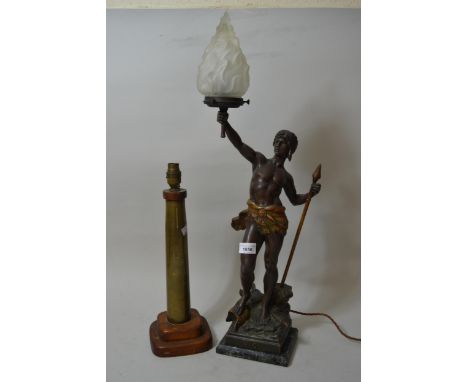 Spelter figural table lamp ' Vici ', together with a brass table lamp 