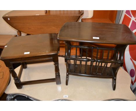 Ercol dark elm magazine rack together with a similar rectangular occasional table 