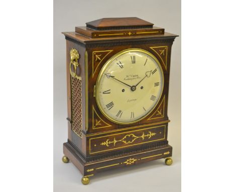 Regency rosewood and brass inlaid bracket clock, the circular enamel dial with Roman numerals inscribed William Cribb, Southa