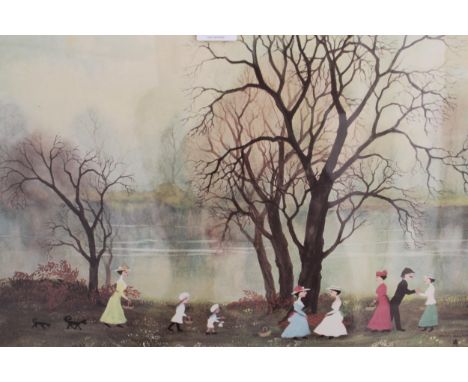 Helen Bradley signed lithograph, figures in a park, (with blind stamp) 