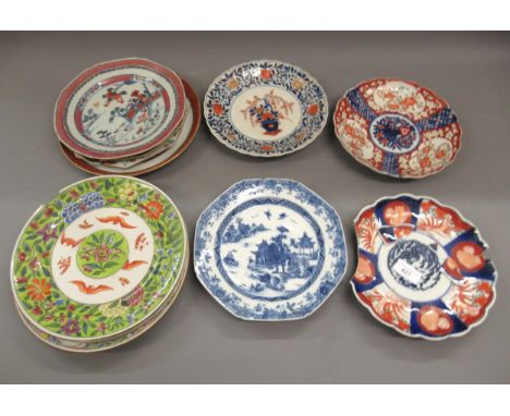 Small quantity of various oriental enamel and floral decorated plates including Imari (at fault)Sizes and condition as shown 