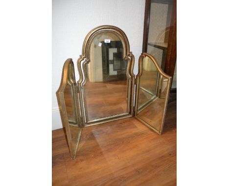 Early 20th Century gilded composition triple plate dressing table mirror, a similar mahogany triple plate mirror together wit