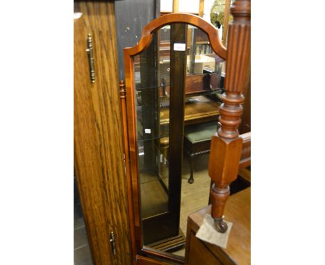 Reproduction yew wood cheval mirror on shaped supports 