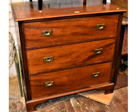 19th Century mahogany straight front chest of three long drawers on bracket feet, 27.5ins wide x 23.5ins deep x 32ins high 