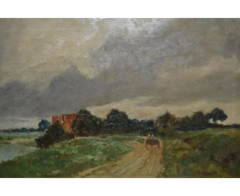 W. Walker 19th Century oil on canvas, landscape with figures in a horse drawn cart, signed, 14ins x 20.5ins 