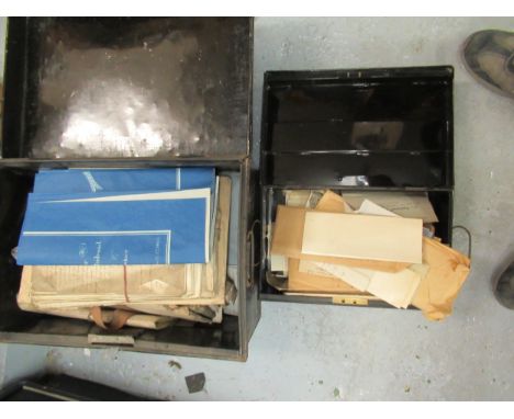 Two deed boxes containing a collection of various deeds, bonds and share certificates, letters etc. 