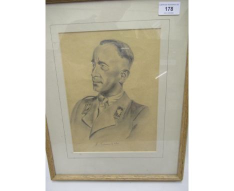 World War II period pencil portrait of Nazi party Reichssportfuhrer and SA leader Hans Von Tschammerund Osten (1887 to 1943),
