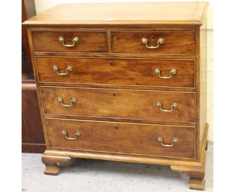 George III mahogany straight front chest, the moulded top above two short and three long graduated drawers with brass swan ne