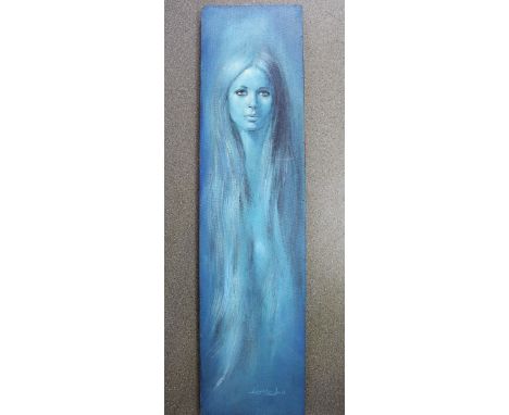Barry Leighton-Jones, 20th Century oil on board, portrait of a lady, signed, 48ins x 12ins 