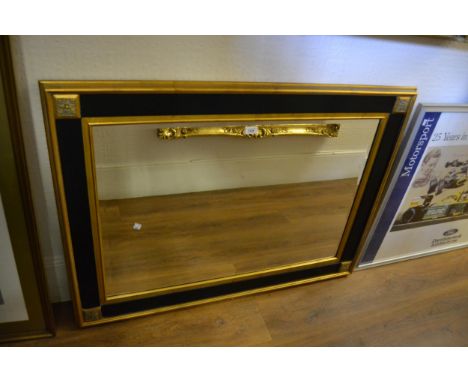 Reproduction gilt and black lacquer rectangular bevelled edge wall mirror, 32ins x 44ins 