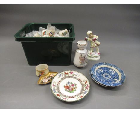 Royal Worcester figure ' December ' No. 3458 and a box containing a collection of various crested china etc. 