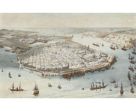 VEDUTEN - KUBA: Havanna. „Vue generale de la Havane“. Gesamtansicht von einem erhöhten Standpunkt aus. Kolorierte Lithographi
