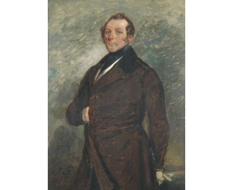 JOHANN GRUND Wien 1808 - 1887 Baden-Baden: Bildnis Großherzog Leopold von Baden. Kniestück. Oel auf Holz.   Monogrammiert. 24