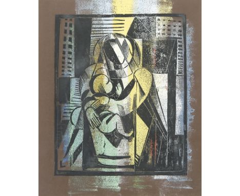 LEO LEUPPI  1893 - Zürich - 1972: Madonna mit Kind. Farbholzschnitt 1930. Signiert und datiert sowie mit persönlicher Widmung