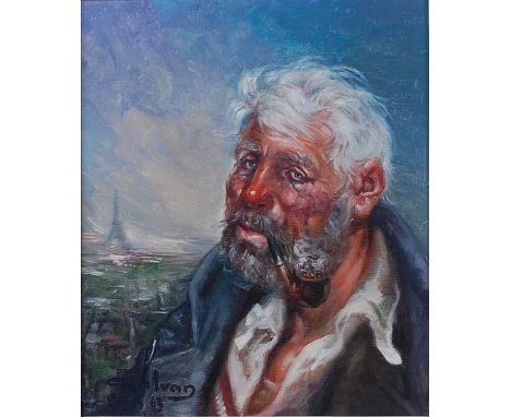 Ivan - Portrait of a gentleman smoking a pipe, Paris, oil on canvas, signed, titled Paris and dated '63 lower left, 46 x 38.5