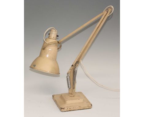 Herbert Terry - a cream painted metal anglepoise desk lamp, model No.1227, having typical hinged and rotating action, with mo