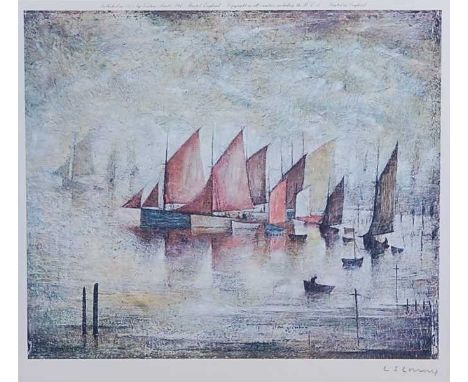 Laurence Stephen Lowry (1887-1976) - Sailing Boats, offset lithograph printed in colours, signed in pencil lower right, publi