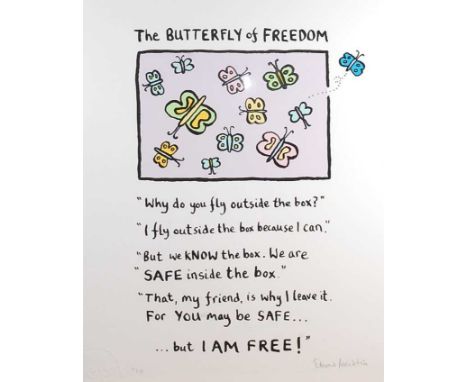 Edward Monkton (Giles Andreae b.1966) - The Butterfly of Freedom, lithograph printed in colours on wove paper, signed in penc