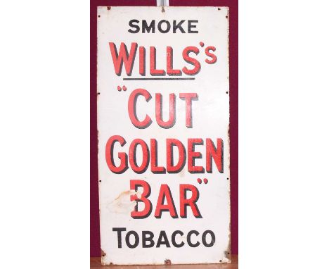 An early 20th century enamel on metal advertising sign Smoke "Will's Cut Golden Bar" Tobacco, 92 x 45.5cm