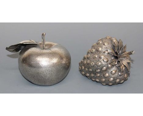 Gianmaria Buccellati - two contemporary silver table lighters, one in the form of an apple and the other in the form of a str