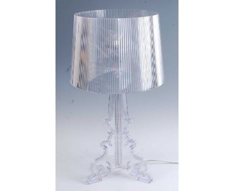 Ferruccio Laviani (b.1960) for Kartell - a Bourgie clear polycarbonate table lamp, with removable tapering ribbed shade, red 
