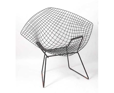 Harry Bertoia (1915-78) - a 1960s black enamelled metal wirework 'diamond' chair, raised on integral frame, w.84.5cmCondition