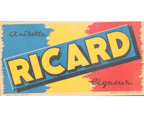 A French advertising colour poster print for Ricard liqueur, visible sheet dimensions 30.5 x 58.5cm