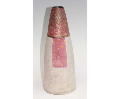 Robin Welch (1936-2019) - a studio pottery vase, of circular tapering form, with opposing flecked and painted panels, impress