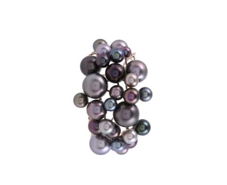 IBU, A TAHITIAN CULTURED PEARL BANGLEThe latticework bangle set with an undulation of graduated Tahitian cultured pearls, sta