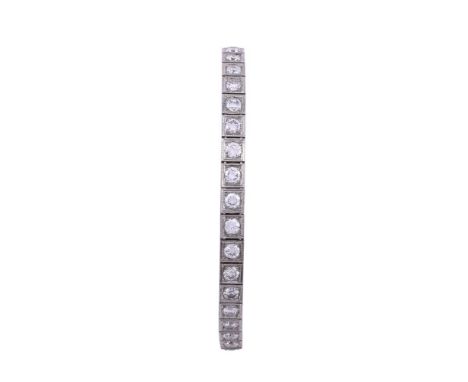 A DIAMOND LINE BRACELETThe millegrained squared links each set with a brilliant cut diamond, approximately 4.18 carats total,