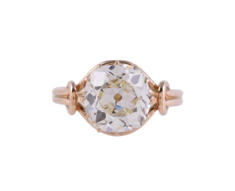 A LATE VICTORIAN SINGLE STONE DIAMOND RING CIRCA 1900The cushion cut diamond weighing 3.71 carats in a claw setting, to a ree