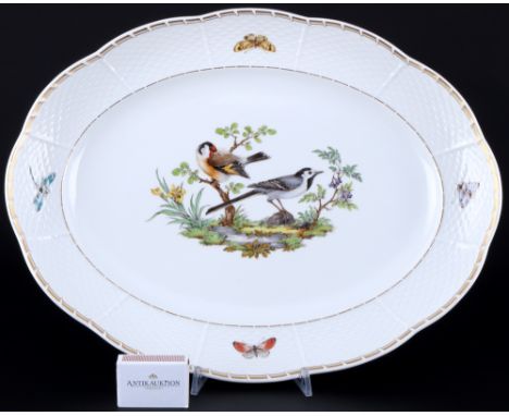 Meissen Vogelmalerei große Platte 1.Wahl, large platter 1st choice,Porzellan, blaue Schwertermarke 1. Wahl, Dekor Vogelmalere