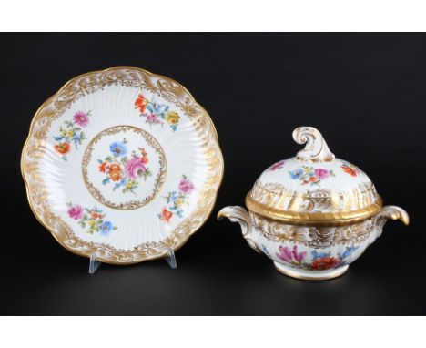 Potschappel Carl Thieme - Deckeltopf und Prunkschale, lid pot and bowl,Porzellan, Dresden, blaue Bodenmarke, Entwurf von Carl