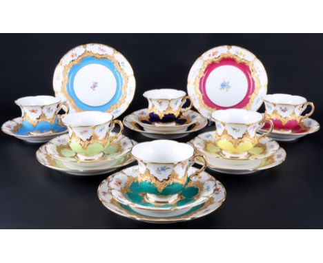 Meissen B-Form Streublümchen Multi-Color 6 Kaffeegedecke 1.Wahl, splendor coffee cups 1st choice,Porzellan, blaue Schwerterma