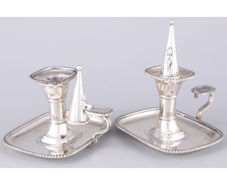 England 925 Silber 2 Handleuchter mit Kerzenlöscher von 1908, sterling silver pair of portable candlesticks,Silber, gestempel