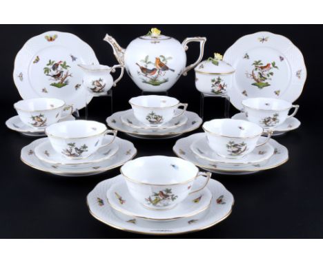 Herend RO Rothschild Teeservice für 6 Personen, tea service for 6 pers.,18-teiliges Porzellan, Ungarn 20. Jahrhundert, blaue 