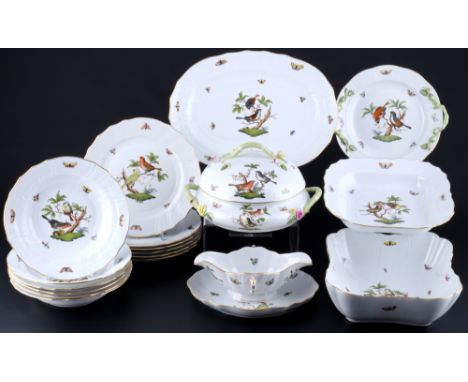 Herend RO Rothschild Speiseservice für 6 Personen, dinner service for 6 pers.,19-teiliges Porzellan, Ungarn 20. Jahrhundert, 