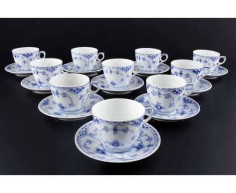 Royal Copenhagen Musselmalet 10 Kaffeetassen, coffee cups with saucers,Porzellan, Dänemark, mit grüner Firmenmarke und blauen