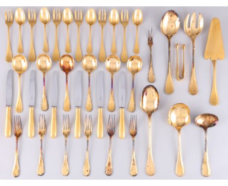 Christofle Perles Besteck für 6 Personen, french flatware for 6 pers.,38-teiliges Besteck, vergoldet, Frankreich, Dekor Perle