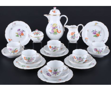 Meissen Blumenbukett Kaffeeservice für 6 Personen 1.Wahl, coffee service for 6 pers. 1st choice,21-teiliges Porzellan, blaue 