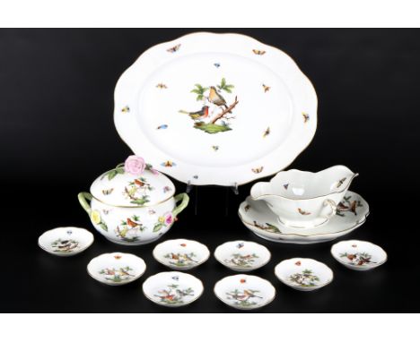 Herend Rothschild Speiseporzellan, dinner porcelain,11-teiliges Porzellan, Ungarn 20. Jahrhundert, blaue Bodenmarke, Dekor RO