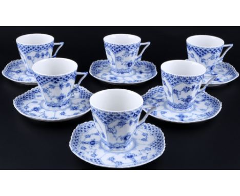 Royal Copenhagen Musselmalet Vollspitze 6 Kaffeetassen 1036, full lace coffee cups with saucers,12-teiliges Porzellan, Dänema