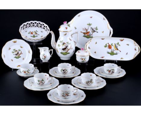 Herend RO Rothschild Teeservice für 6 Personen, tea service for 6 pers.,24-teiliges Porzellan, Ungarn 20. Jahrhundert, blaue 