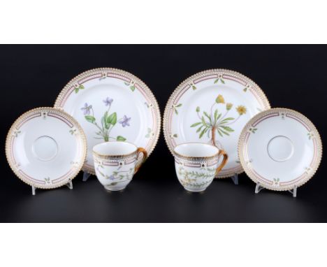 Royal Copenhagen Flora Danica 2 Kaffeegedecke 3597/3573, coffee cups with saucers and dessert plates 1st choice,6-teiliges Po