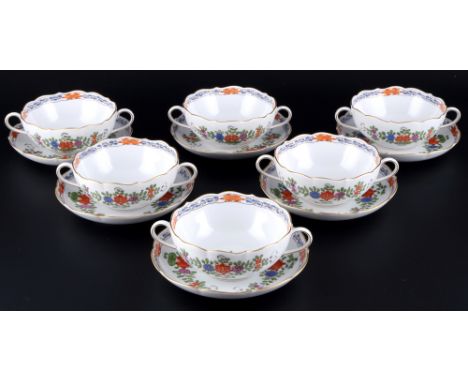 Meissen Indisch Bunt 6 Suppentassen 1.Wahl, soup cups 1st choice,12-teiliges Porzellan, blaue Schwertermarke 1. Wahl, Dekor I