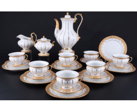 Meissen X-Form Kaffeeservice für 7 Personen, coffee service for 7 pers.,24-teiliges Porzellan, blaue Schwertermarke mit zwei 